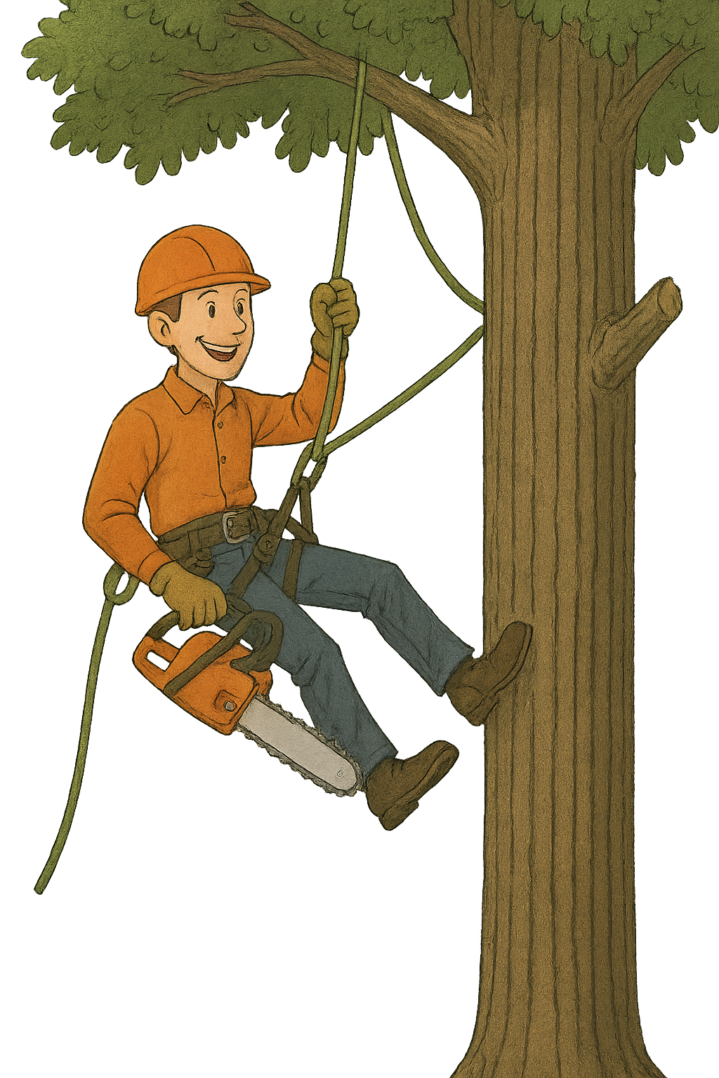 Arborist with chainsaw